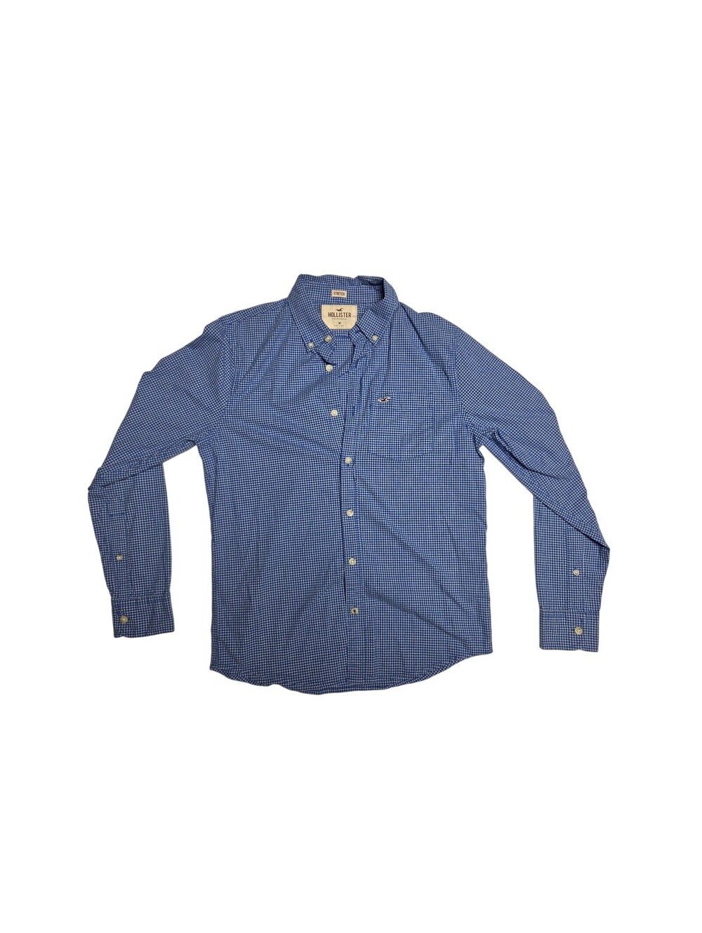 Hollister Blue Gingham Check Stretch Long Sleeve Button Down Shirt Men Size M